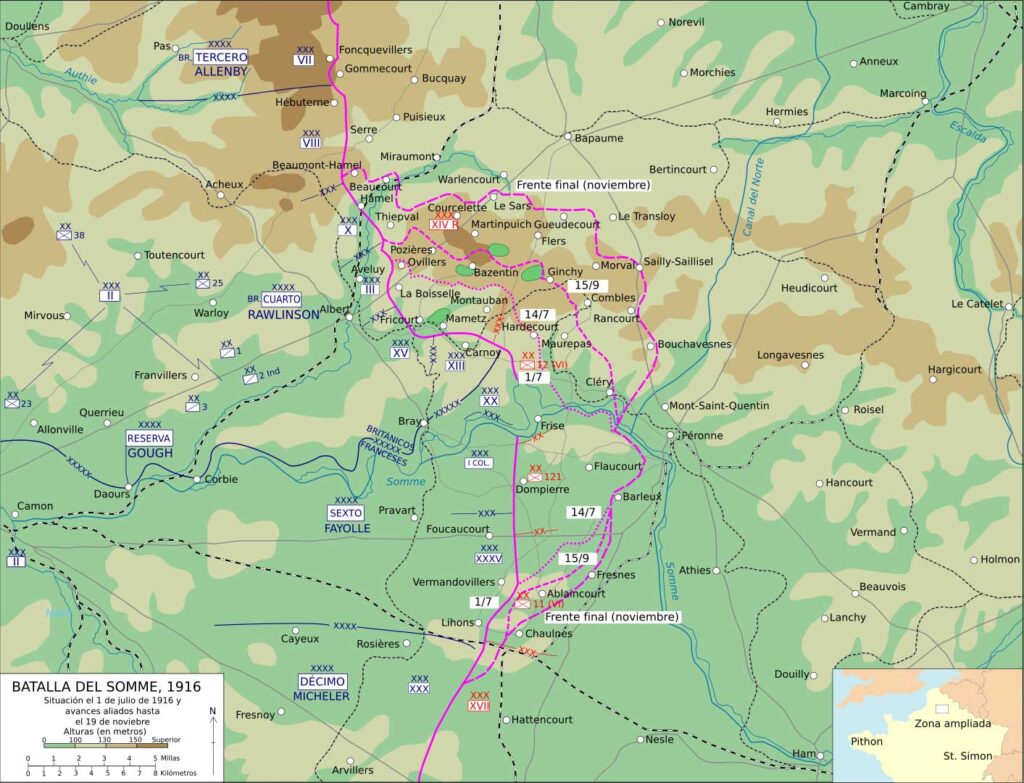 Mapa de la batalla del Somme