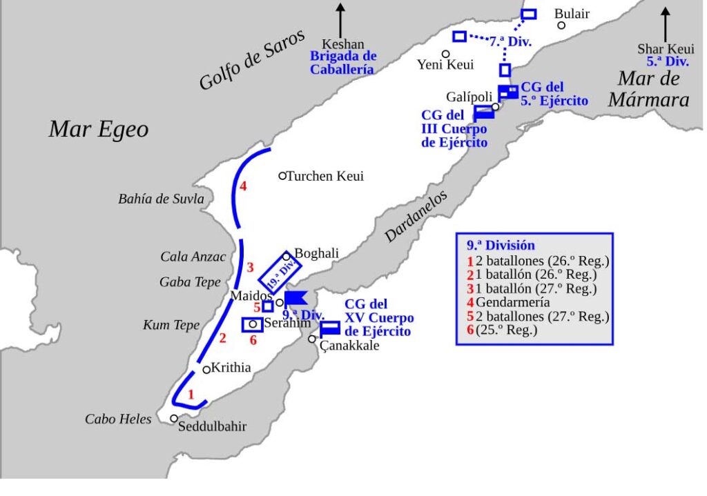 Batalla de Gallipoli posiciones Turcas