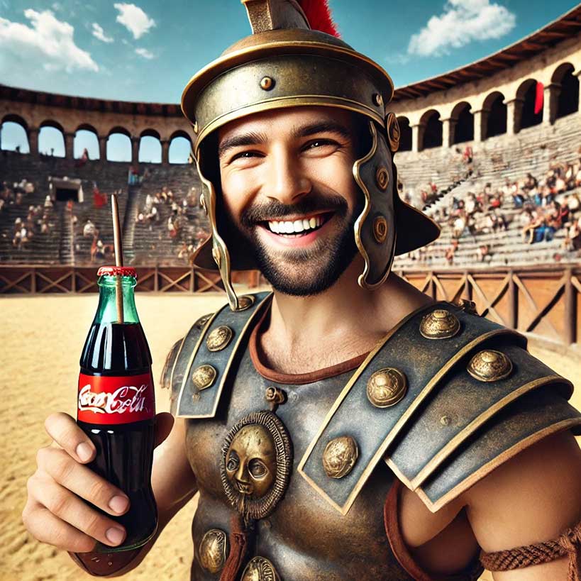 Gladiador bebiendo una CocaCola