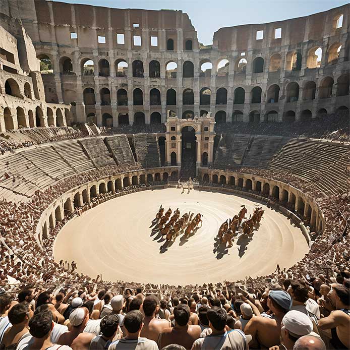 Gladiadores en Roma presentándose en el Coliseo imagen idealizada