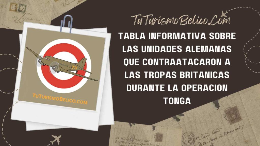 Tabla informativa sobre las unidades alemanas que contraatacaron a las tropas británicas durante la Operación Tonga